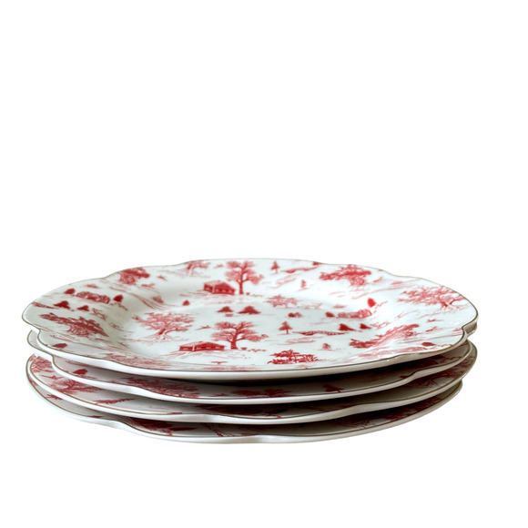 Grace Teaware Christmas Porcelain Salad Plates 8in Set of 4 Holiday Red & White - Picture 4 of 16